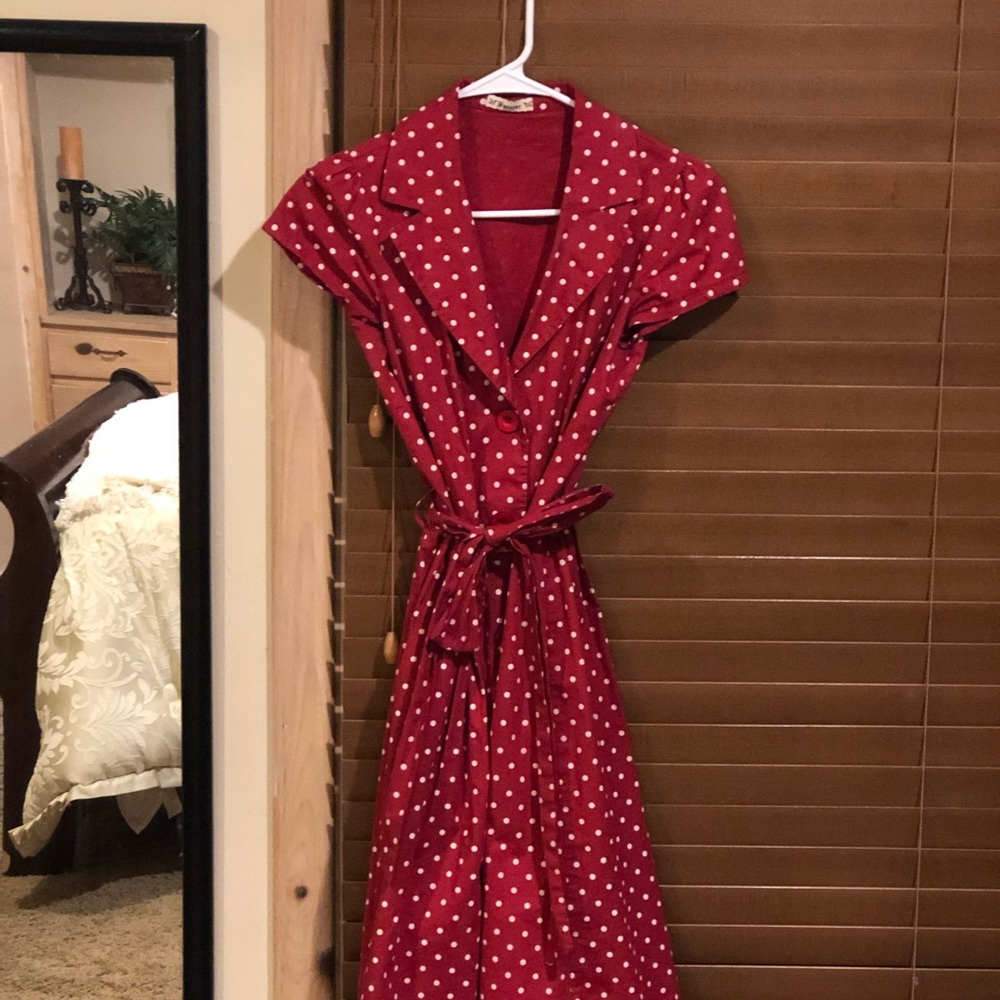 Red polka dot 1950s style dress